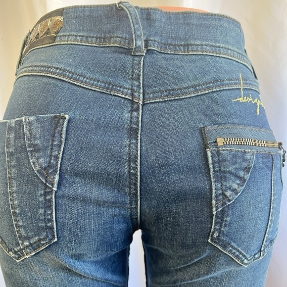 DESIGUAL BLUE STRETCH JEANS EMBROIDERED PATCHWORK DESIGN WASH JEANS PLUS SIZE 34 - Picture 6 of 13